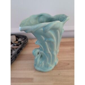 McCoy Pottery Matte Turquoise Swan Vase Vintage 9.25 In